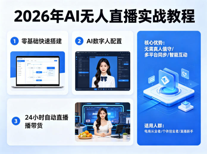 2026年AI无人直播实战教程，零基础也能快速搭建AI数字人无人直播间，实现24小时自动直播带货网创项目-知识付费-在线课程-自媒体创业-网络副业-优利资源优利资源网