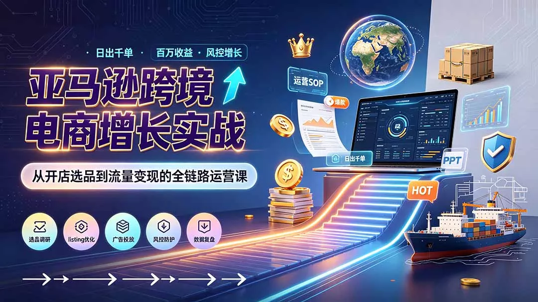 亚马逊0-1孵化特训营8期：从注册风控到稳定日出千单实战，规避审核封店风险，标准化执行流程落地网创项目-知识付费-在线课程-自媒体创业-网络副业-优利资源优利资源网