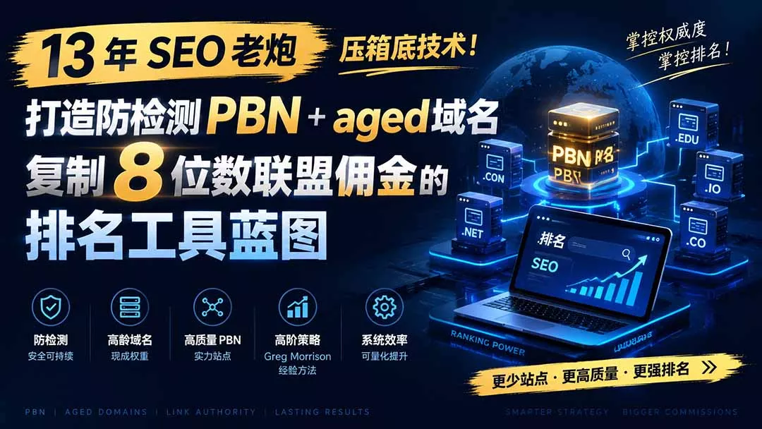 13 年 SEO 老炮压箱底技术！打造防检测 PBN+aged 域名，复制 8 位数联盟佣金的排名工具蓝图【原创双语字幕】网创项目-知识付费-在线课程-自媒体创业-网络副业-优利资源优利资源网