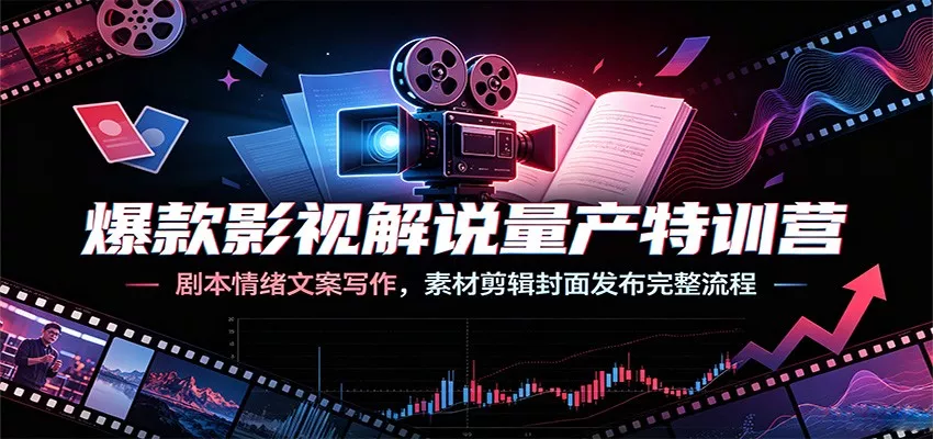 爆款影视解说量产特训营：剧本情绪文案写作，素材剪辑封面发布完整流程网创项目-知识付费-在线课程-自媒体创业-网络副业-优利资源优利资源网
