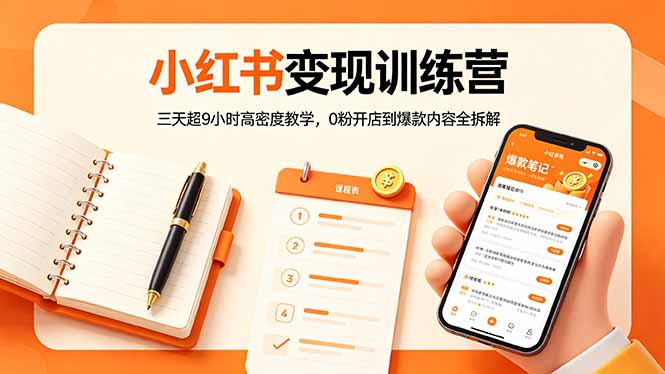 小红书变现训练营：三天超9小时高密度教学，0粉开店到爆款内容全拆解网创项目-知识付费-在线课程-自媒体创业-网络副业-优利资源优利资源网