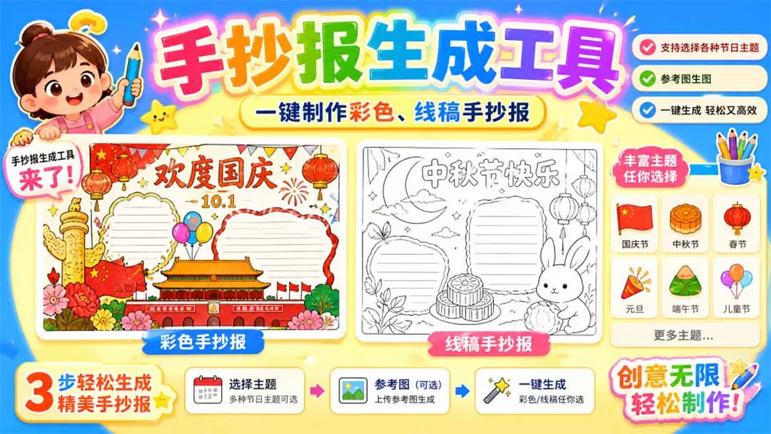 手抄报批量生成工具来了，完全免费，告别豆包生图，这个高清无水印网创项目-知识付费-在线课程-自媒体创业-网络副业-优利资源优利资源网