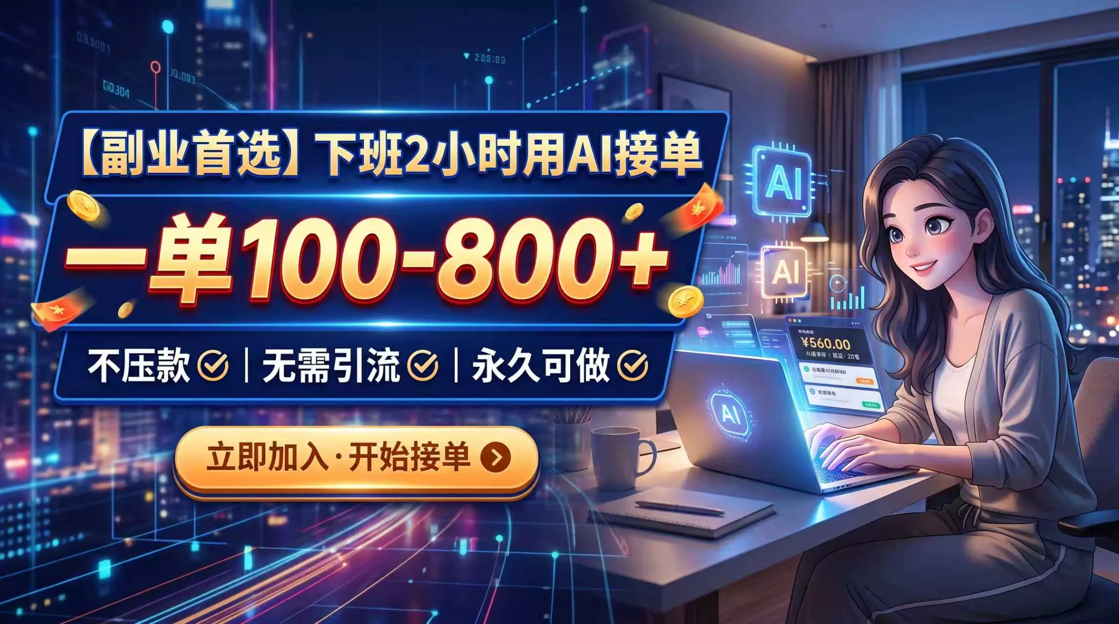 下班2小时用AI接单，一单100-800+，不压款，无需引流，永久可做网创项目-知识付费-在线课程-自媒体创业-网络副业-优利资源优利资源网
