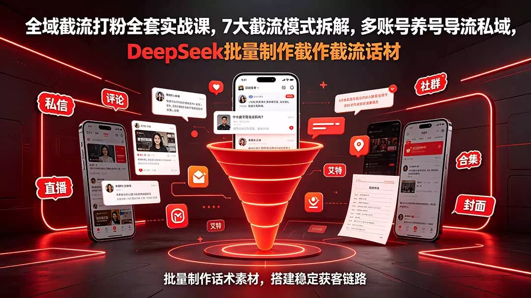 全域截流打粉全套实战课，7大截流模式拆解，多账号养号导流私域，DeepSeek批量制作截流话术素材网创项目-知识付费-在线课程-自媒体创业-网络副业-优利资源优利资源网