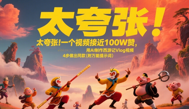 太夸张！一个视频接近100W赞，用AI制作西游记Vlog视频，全流程拆解来了(附万能提示词)网创项目-知识付费-在线课程-自媒体创业-网络副业-优利资源优利资源网