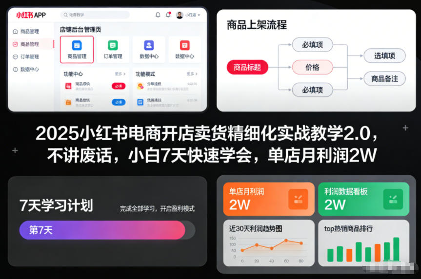 2025小红书电商开店卖货精细化实战教学2.0，不讲废话，小白7天快速学会，单店月利润2W网创项目-知识付费-在线课程-自媒体创业-网络副业-优利资源优利资源网
