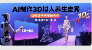 Ai制作3D拟人养生走秀，3分钟手把手教会你，快速起千粉万粉号网创项目-知识付费-在线课程-自媒体创业-网络副业-优利资源优利资源网