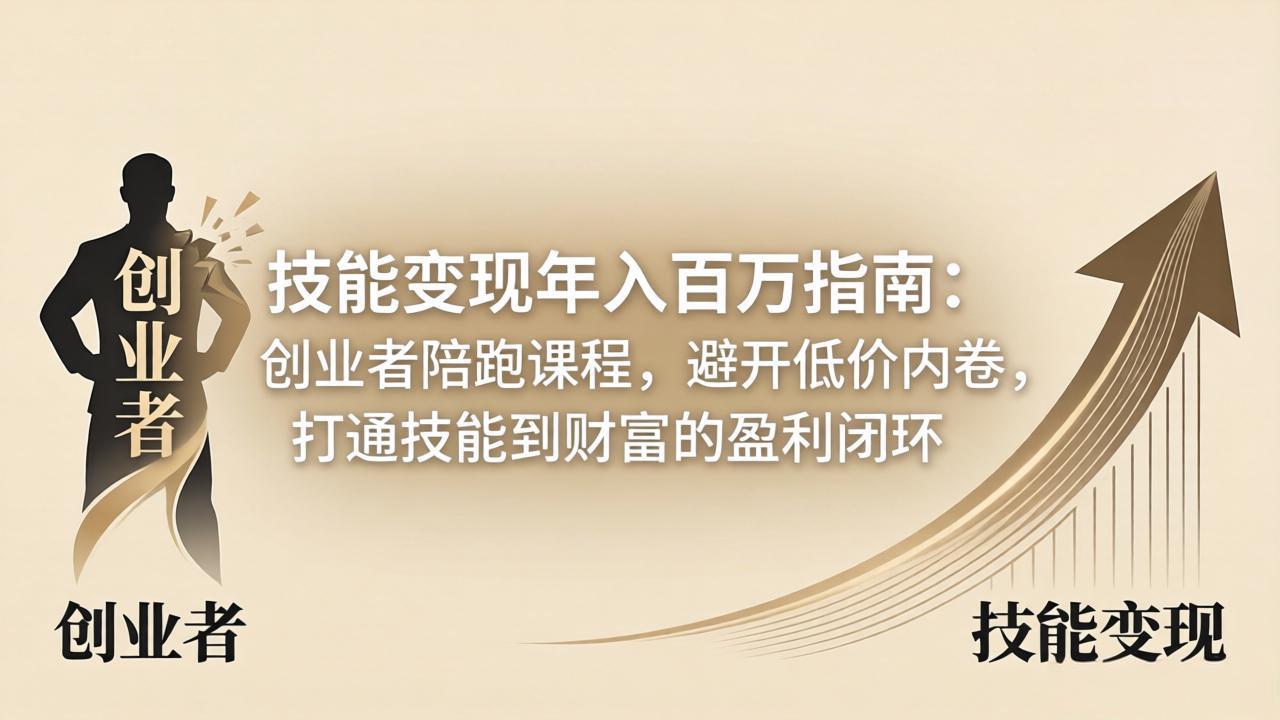 技能变现年入百万指南：创业者陪跑课程，避开低价内卷，打通技能到财富的盈利闭环网创项目-知识付费-在线课程-自媒体创业-网络副业-优利资源优利资源网