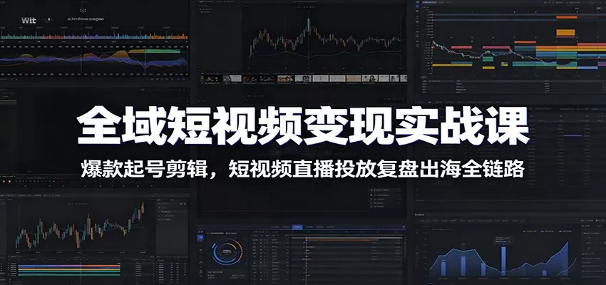 全域短视频变现实战课：爆款起号剪辑，短视频直播投放复盘出海全链路网创项目-知识付费-在线课程-自媒体创业-网络副业-优利资源优利资源网