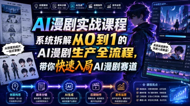 AI漫剧实战课程，系统拆解从0到1的AI漫剧生产全流程，带你快速入局AI漫剧赛道网创项目-知识付费-在线课程-自媒体创业-网络副业-优利资源优利资源网