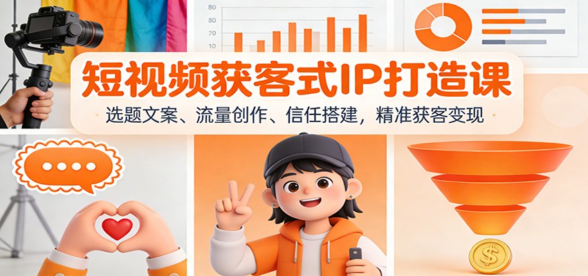 短视频获客式IP打造课：选题文案、流量创作、信任搭建，精准获客变现网创项目-知识付费-在线课程-自媒体创业-网络副业-优利资源优利资源网