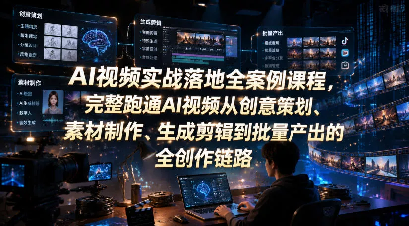 AI视频实战落地全案例课程，完整跑通AI视频从创意策划、素材制作、生成剪辑到批量产出的全创作链路网创项目-知识付费-在线课程-自媒体创业-网络副业-优利资源优利资源网