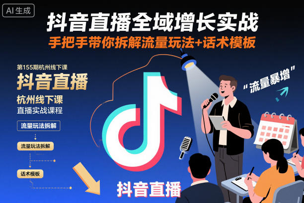 抖音直播全域增长实战第155期杭州线下课，手把手带你拆解流量玩法+话术模板网创项目-知识付费-在线课程-自媒体创业-网络副业-优利资源优利资源网