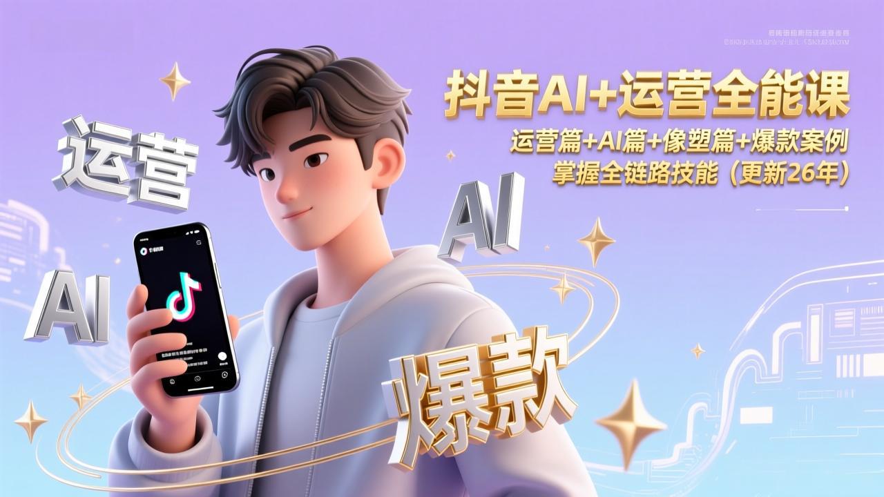 抖音AI+运营全能课，运营篇+AI篇+像塑篇+爆款案例，掌握全链路技能(更新26年网创项目-知识付费-在线课程-自媒体创业-网络副业-优利资源优利资源网
