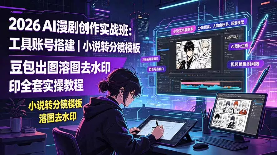 2026AI漫剧创作实战班：工具账号搭建｜小说转分镜模板｜豆包出图溶图去水印全套实操教程网创项目-知识付费-在线课程-自媒体创业-网络副业-优利资源优利资源网