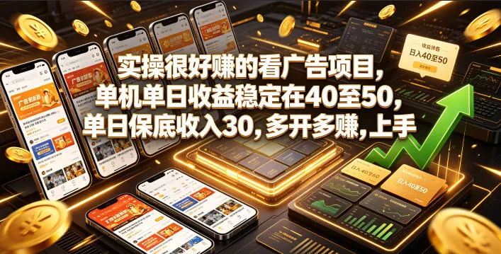 实操很好賺的看广告项目，单机单日收益稳定在40至50，单日保底收入30，多开多賺，上手就能变现【揭秘】网创项目-知识付费-在线课程-自媒体创业-网络副业-优利资源优利资源网