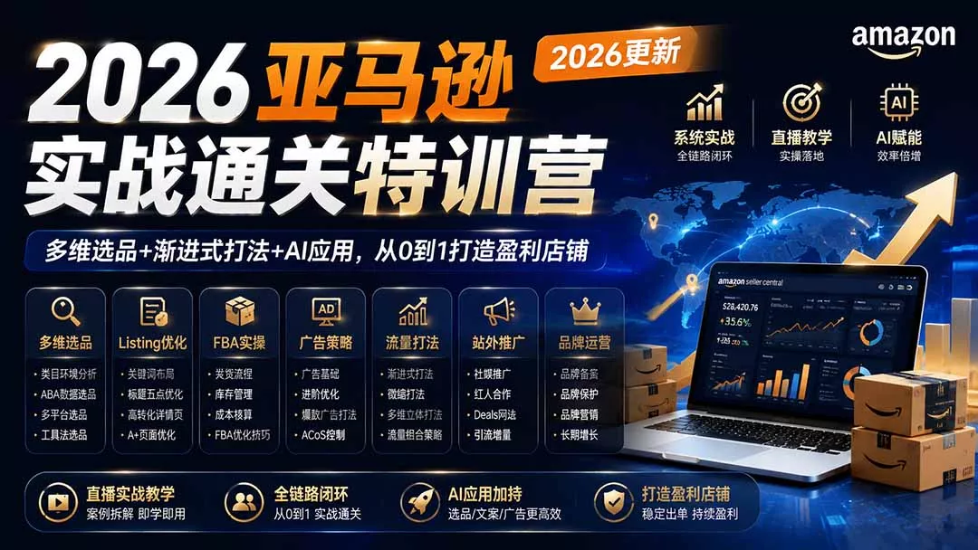 2026亚马逊实战通关特训营-2026更新，多维选品+渐进式打法+AI应用，从0到1打造盈利店铺网创项目-知识付费-在线课程-自媒体创业-网络副业-优利资源优利资源网