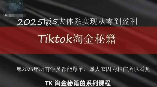 TikTok跨境2025淘金秘籍，2025TikTok从0到盈利变现网创项目-知识付费-在线课程-自媒体创业-网络副业-优利资源优利资源网