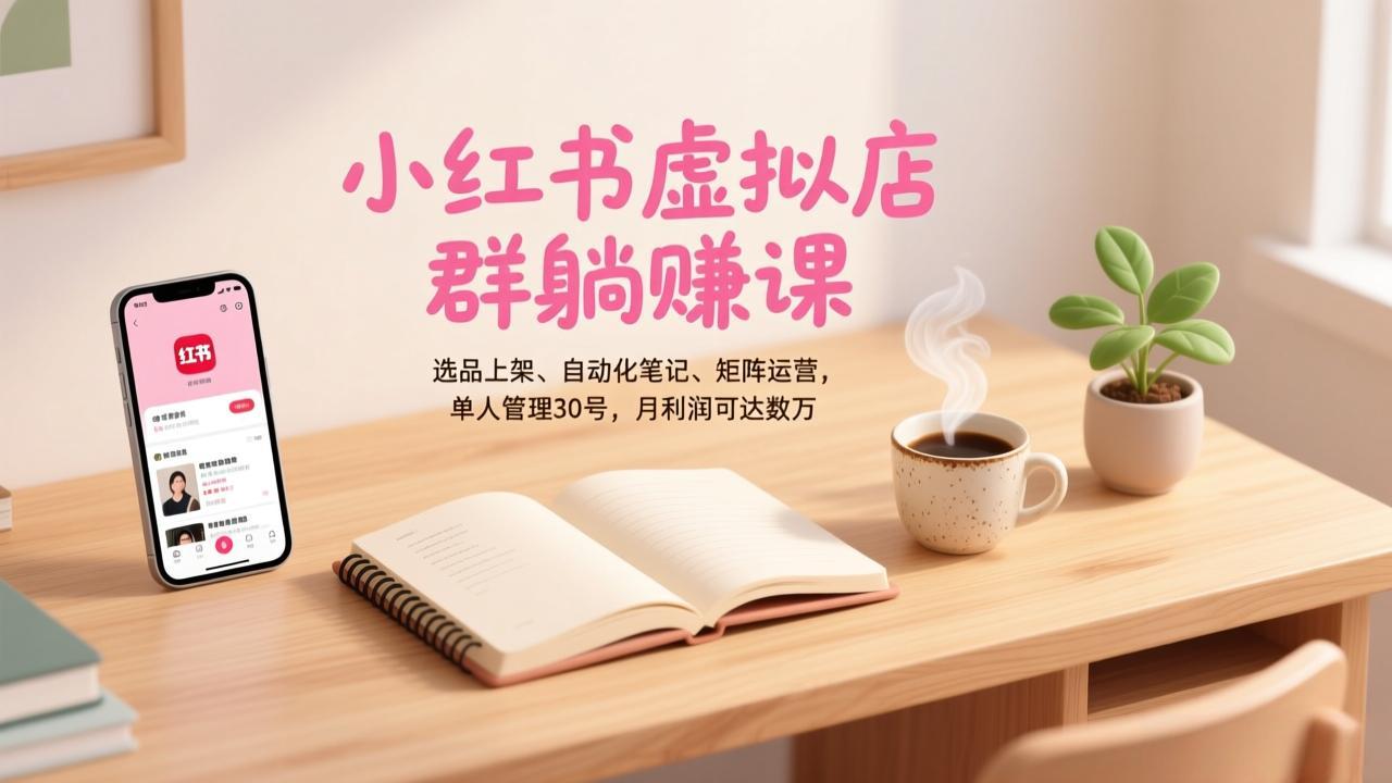 小红书虚拟店群躺赚课，选品上架、自动化笔记、矩阵运营，单人管理30号，月利润可达数万网创项目-知识付费-在线课程-自媒体创业-网络副业-优利资源优利资源网