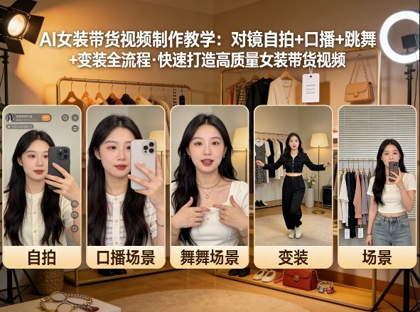 AI女装带货视频制作教学，对镜自拍、口播、跳舞、变装全流程，快速打造高质量女装带货视频网创项目-知识付费-在线课程-自媒体创业-网络副业-优利资源优利资源网