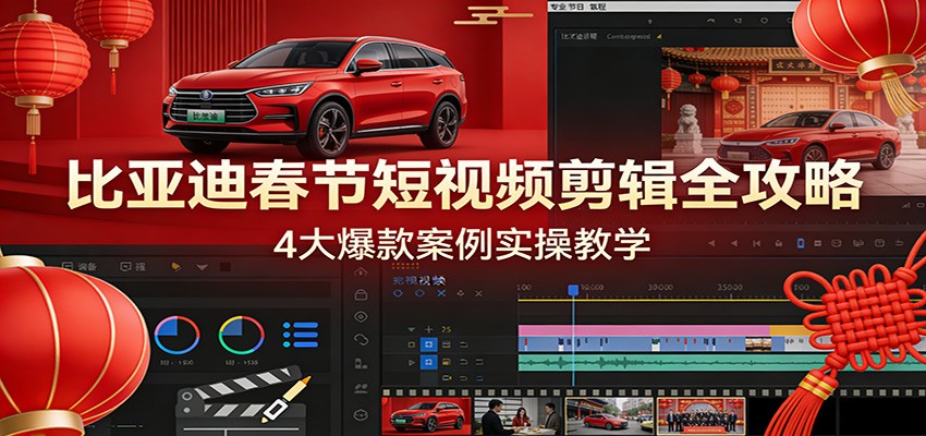 比亚迪春节短视频剪辑全攻略，4大爆款案例实操教学网创项目-知识付费-在线课程-自媒体创业-网络副业-优利资源优利资源网