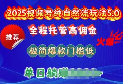 2025视频号纯自然流玩法5.0，全程托管高佣金，极简爆款门槛低，单日收益多张【揭秘】网创项目-知识付费-在线课程-自媒体创业-网络副业-优利资源优利资源网