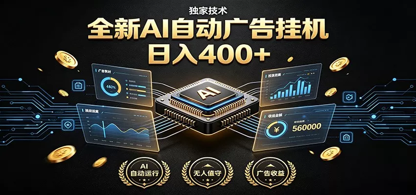 全新AI自动广告挂机 独家技术 躺赚400+ 全程无需人工值守网创项目-知识付费-在线课程-自媒体创业-网络副业-优利资源优利资源网