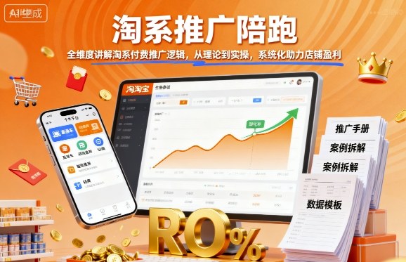 淘系推广陪跑，全维度讲解淘系付费推广逻辑，从理论到实操，系统化助力店铺盈利网创项目-知识付费-在线课程-自媒体创业-网络副业-优利资源优利资源网