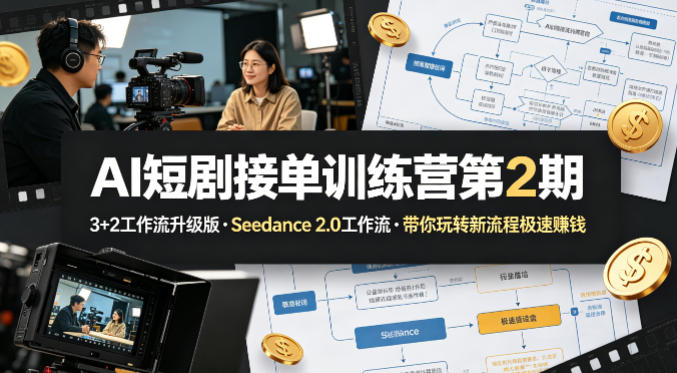 AI短剧接单训练营第2期，3+2工作流升级版，Seedance 2.0工作流，带你玩转新流程极速賺钱网创项目-知识付费-在线课程-自媒体创业-网络副业-优利资源优利资源网
