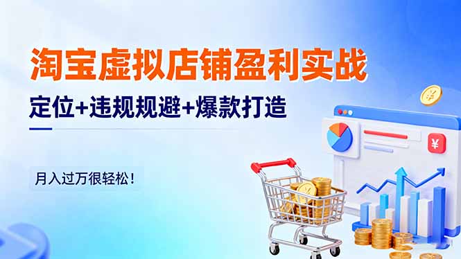 淘宝虚拟店铺盈利实战：定位+违规规避+爆款打造，月入过万很轻松！网创项目-知识付费-在线课程-自媒体创业-网络副业-优利资源优利资源网