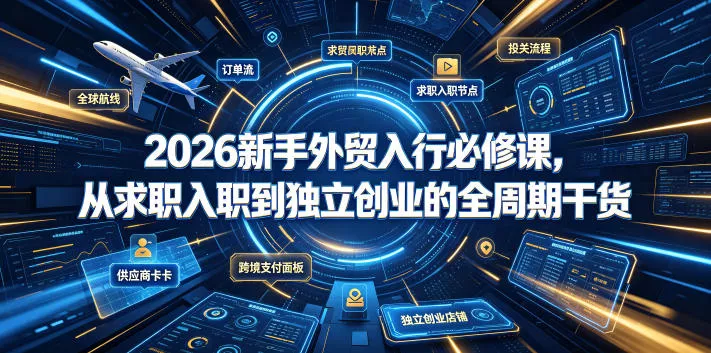 2026新手外贸入行必修课，从求职入职到独立创业的全周期干货网创项目-知识付费-在线课程-自媒体创业-网络副业-优利资源优利资源网