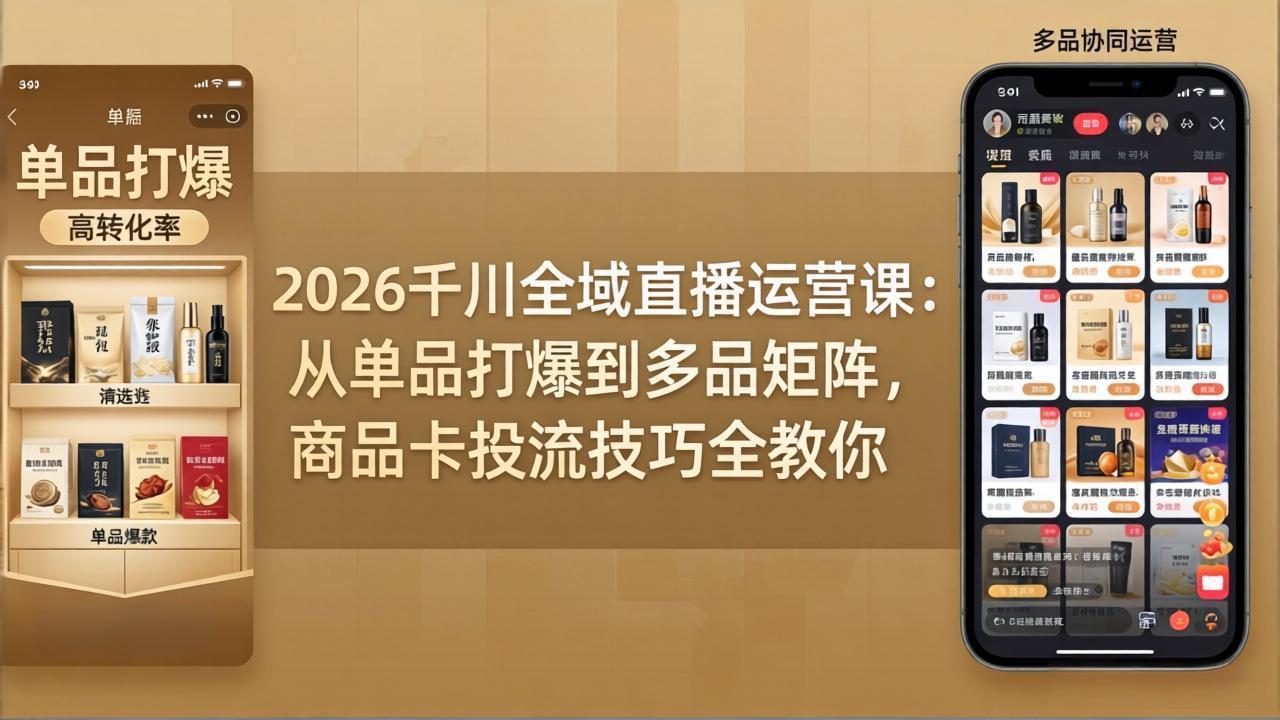 2026千川全域直播运营课：从单品打爆到多品矩阵，商品卡投流技巧全教你网创项目-知识付费-在线课程-自媒体创业-网络副业-优利资源优利资源网