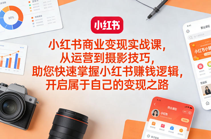 小红书商业变现实战课，从运营到摄影技巧，助您快速掌握小红书賺钱逻辑，开启属于自己的变现之路网创项目-知识付费-在线课程-自媒体创业-网络副业-优利资源优利资源网