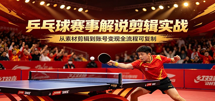 乒乓球赛事解说剪辑实战，从素材剪辑到账号变现全流程可复制网创项目-知识付费-在线课程-自媒体创业-网络副业-优利资源优利资源网