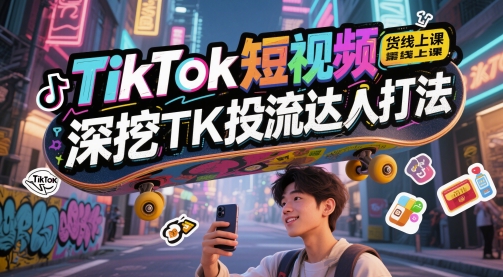 TikTok短视频带货线上课，深挖TK投流达人打法网创项目-知识付费-在线课程-自媒体创业-网络副业-优利资源优利资源网