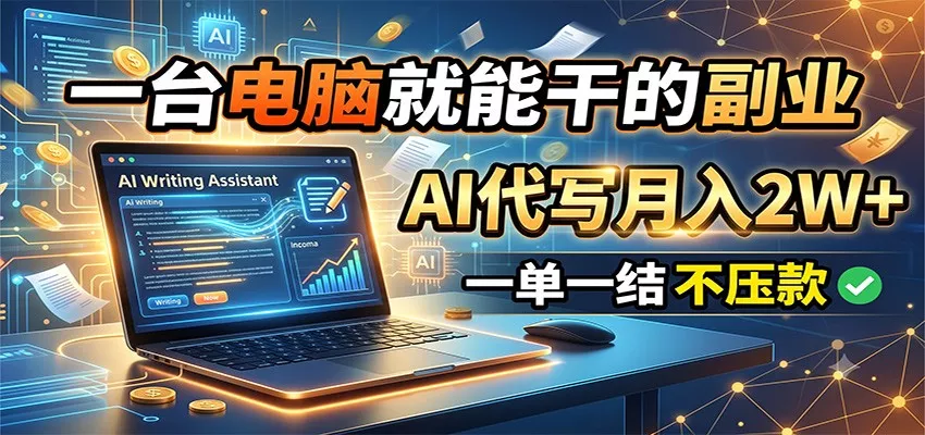 一台电脑就能干的副业，AI代写月入2W+，一单一结不压款网创项目-知识付费-在线课程-自媒体创业-网络副业-优利资源优利资源网