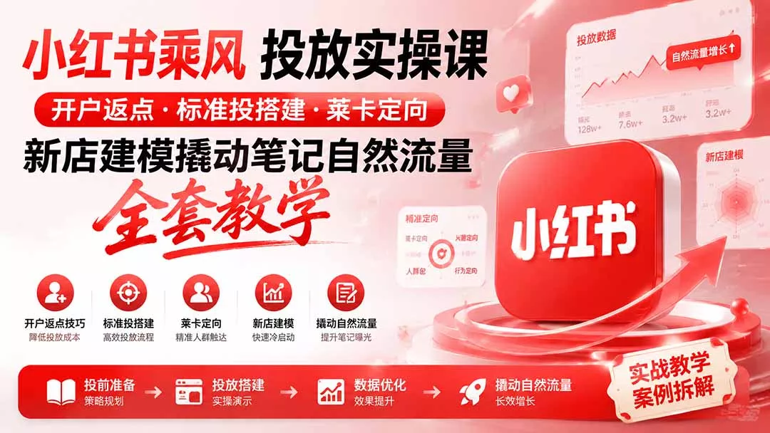 小红书乘风投放-100分钟实操课|开户返点·标准投搭建·莱卡定向,新店建模撬动笔记自然流量全套教学 小红书乘风投放-100分钟实操课|开户返点·标准投搭建·莱卡定向,新店建模撬动笔记自然流量全套教学