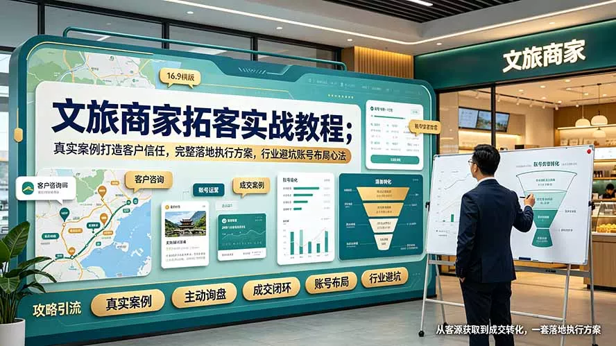 文旅商家拓客实战教程；真实案例打造客户信任，完整落地执行方案，行业避坑账号布局心法网创项目-知识付费-在线课程-自媒体创业-网络副业-优利资源优利资源网
