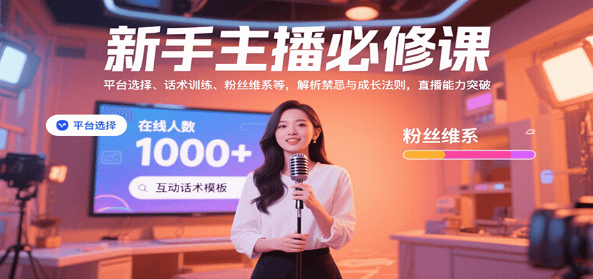 新手主播必修课：平台选择、话术训练、粉丝维系等，解析禁忌与成长法则，突破直播能力网创项目-知识付费-在线课程-自媒体创业-网络副业-优利资源优利资源网