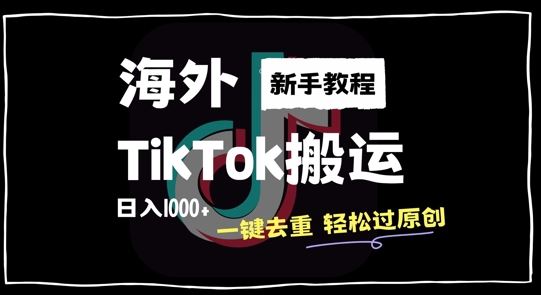2024最新海外TikTok搬运玩法，一键去重轻松过原创，新手无经验也能日入1k【揭秘】网创项目-知识付费-在线课程-自媒体创业-网络副业-优利资源优利资源网