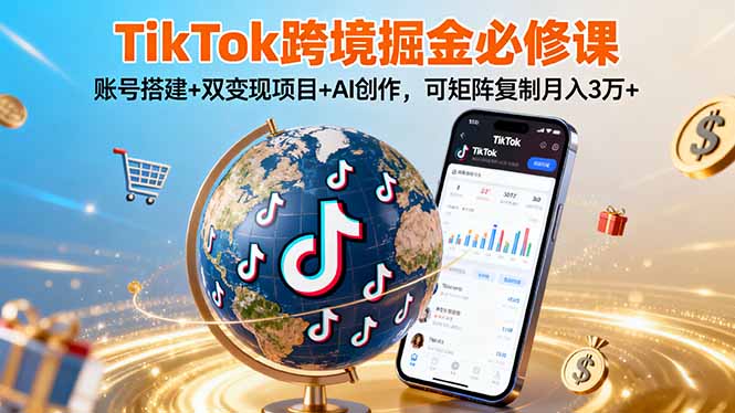 TikTo跨境掘金必修课，账号搭建+双变现项目+AI创作，可矩阵复制月入3万+网创项目-知识付费-在线课程-自媒体创业-网络副业-优利资源优利资源网