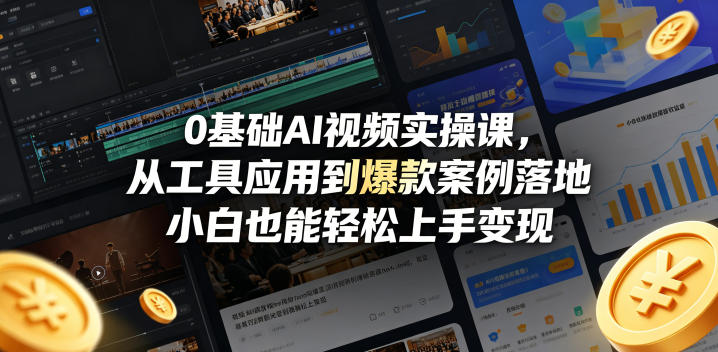 0基础AI视频实操课，从工具应用到爆款案例落地，小白也能轻松上手变现网创项目-知识付费-在线课程-自媒体创业-网络副业-优利资源优利资源网