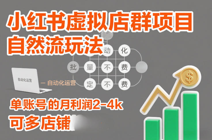 小红书虚拟店群项目，自然流玩法，批量自动化，稳定不费号，单账号的月利润2-4k，可多店矩阵网创项目-知识付费-在线课程-自媒体创业-网络副业-优利资源优利资源网