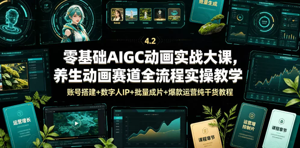 零基础AIGC动画实战大课，养生动画赛道全流程实操教学，账号搭建+数字人IP+批量成片+爆款运营纯干货教程网创项目-知识付费-在线课程-自媒体创业-网络副业-优利资源优利资源网