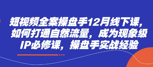 短视频全案操盘手12月线下课，如何打通自然流量，成为现象级IP必修课，操盘手实战经验网创项目-知识付费-在线课程-自媒体创业-网络副业-优利资源优利资源网