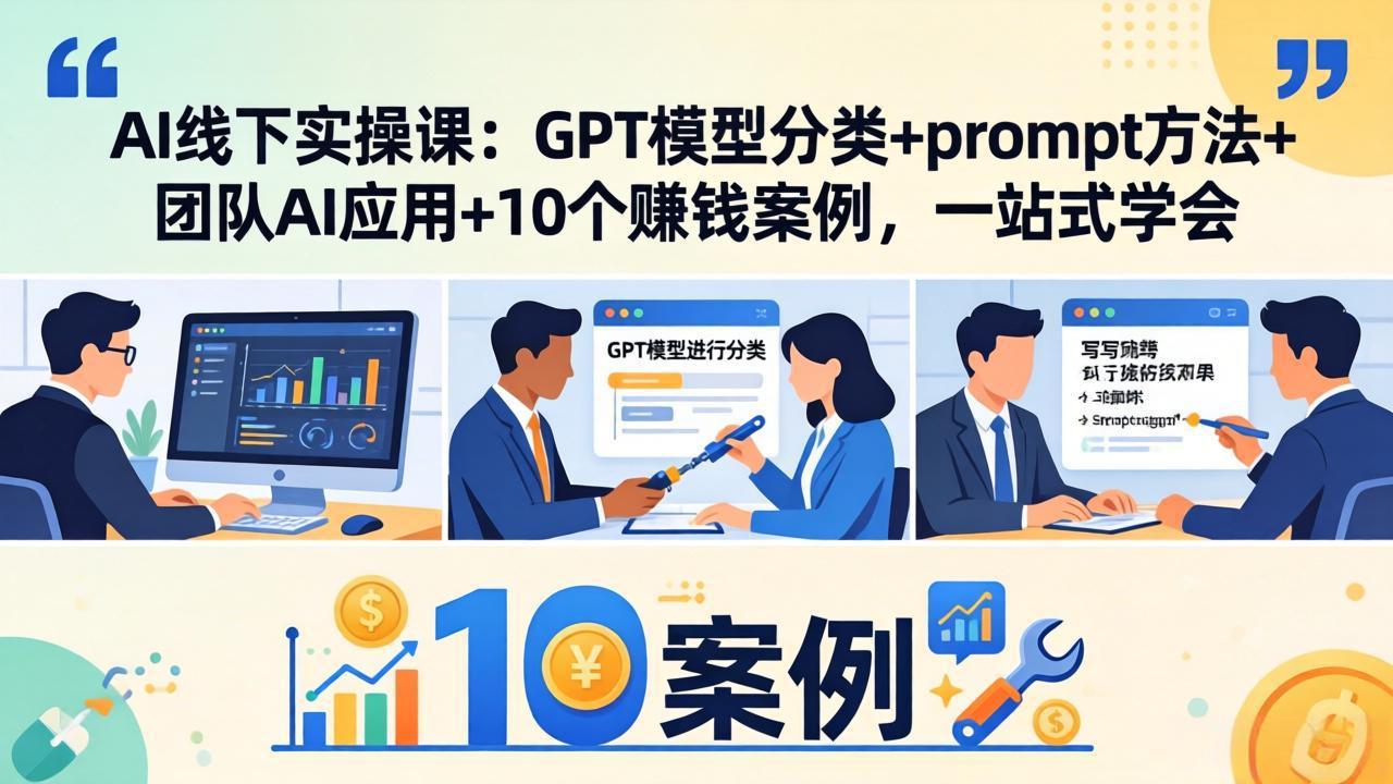 AI线下实操课：GPT模型分类+prompt方法+团队AI应用+10个赚钱案例，一站式学会网创项目-知识付费-在线课程-自媒体创业-网络副业-优利资源优利资源网