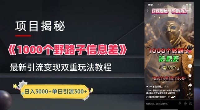 一千个野路子信息差最新玩法教程-变现+引流的玩法具体拆解【揭秘】网创项目-知识付费-在线课程-自媒体创业-网络副业-优利资源优利资源网