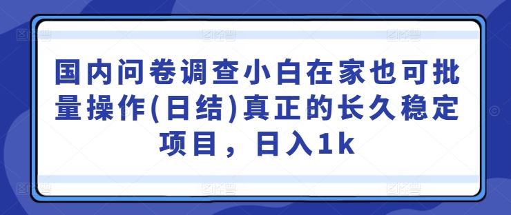 国内问卷调查小白在家也可批量操作(日结)真正的长久稳定项目，日入1k【揭秘】网创项目-知识付费-在线课程-自媒体创业-网络副业-优利资源优利资源网
