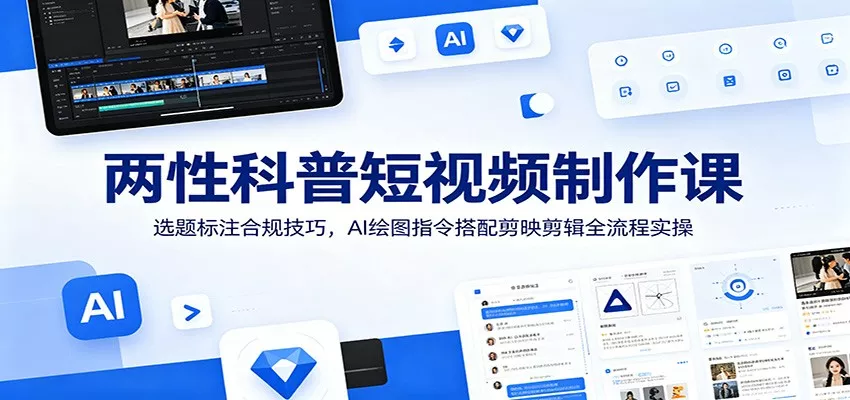 两性科普短视频制作课：选题标注合规技巧，AI绘图指令搭配剪映剪辑全流程实操网创项目-知识付费-在线课程-自媒体创业-网络副业-优利资源优利资源网