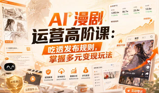 AI漫剧运营高阶课：吃透发布规则，掌握多元变现玩法网创项目-知识付费-在线课程-自媒体创业-网络副业-优利资源优利资源网